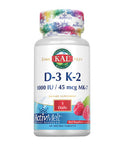 Kal 1000 Iu D-3 & K2 Tablets, Raspberry, 60 Count (Pack of 1)