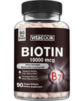 Vitacook Biotin, Hair, Skin & Nails, 10000 Mcg, High Potency, With Coconut Oil, No Gelatin, Vegetarian-Friendly, Once Daily, Non-Gmo, 90 Softgels