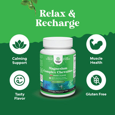 Natures Craft Sugar Magnesium Glycinate Chewable - Chewable Magnesium for Adults & Kids with Glycinate Taurate & Citrate Complex Plus Vitamins D3 B6 & C - Vegetarian Non-GMO & No Artificial Flavors (60 Day)