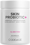 Codeage Skin Probiotics + Prebiotics - Skin Care Routine Supplement - 50 Billion CFU - Ayurvedic Botanical Herbs - Face Probiotics - Shelf Stable Cleanser Non-GMO Vegan - 60 Capsules