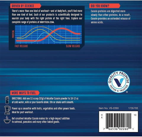 Bodytech Micellar Casein Protein Powder Slow Release For Overnight Muscle Recovery - 24 Grams Of Protein Per Serving - French Vanilla (2 Pound)