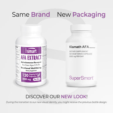 Supersmart AFA Extract 1000 mg Per Day Aphanizomenon FlosAquae BlueGreen Algae Supplement Emotional Wellbeing Boost Concentration NonGMO Gluten Free 120 Vegetarian Capsules