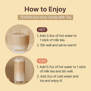 Teazen Earl Grey Vanilla Milk Tea Powder Cylon Black Tea Sweetened Instant Milk Tea Mix On-the-go Packet (20 Packets 10.58oz)