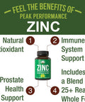 Vegan Zinc Supplement With Vitamin C + Whole Food Blend Of 25 Vegetables And Fruits For Max Absorption. Zinc Supplements Zinc 30Mg Capsules, Pills, Tablets, Vitamins For Adults Both Men And Women