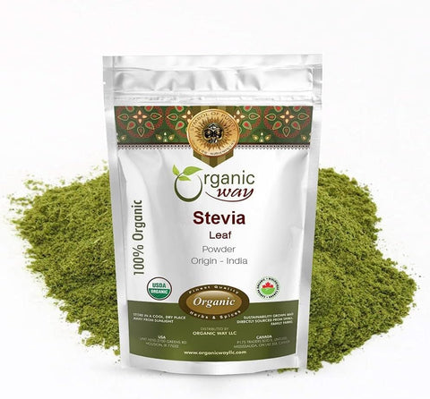 Organic Way Stevia Leaf Powder (Stevia Rebaudiana) Kosher & USDA Vegan NonGMO & Gluten Natural Sweetener 100% Raw from India (1/2LBS / 8Oz)