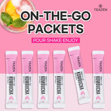 Teazen Kombucha Peach Flavor 2 Pack with Classic Eco Bottle (Kombucha Powder 20 Sticks Eco Bottle 1EA x 11.8oz)