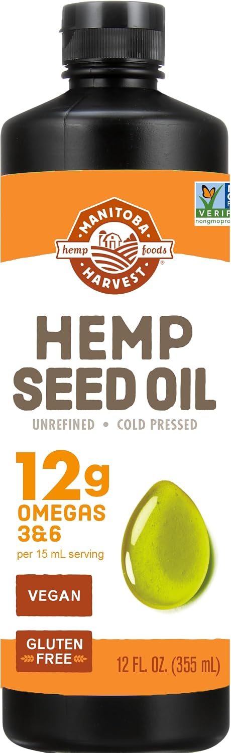 Manitoba Harvest Hemp Seed Oil, 32 fl oz | Cold-Pressed, Premium Quality, 12 g of Omegas 3 and 6 Per 15 mL Serving, Great for Cooking, Non-GMO, Vegan, Gluten-Free