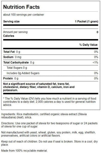 Swanson Green Leaf Stevia Extract Blended with Other Ingredients 100 Pkts 2 Pack