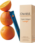 Ownist Triple Collagen Liquid Packets On-The-Go - Peptides With Hydrolyzed Marine Collagen Elastin Hyaluronic Acid And Vitamin For Healthy Skin - Orange Flavor 14 Individual Stick Packs