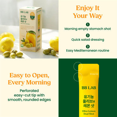 BB LAB Organic Olive & Lemon Dual Shot 50:50 Ratio Cold-Pressed Extra Virgin Olive Oil & NFC Lemon Juice 16g*10 Sticks