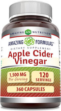 Amazing Nutrition Formulas Apple Cider Vinegar 1500 mg Per Serving Supplement | Capsules | Non-GMO | Gluten | Made in USA (360 Count)