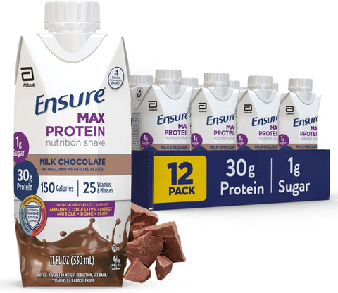 Ensure Max Protein French Vanilla Shake, 30g High Protein, 12 Pack | 30g Protein to Support Muscle Health & Manage Hunger for Adults, Each Protein Shake has 1g Sugar, 150 Calories, 4g Fiber