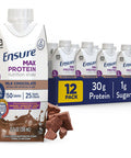 Ensure Max Protein Milk Chocolate Nutrition Shake 30G Protein 1G Sugar 4G Comfort Fiber Blend 12 Pack
