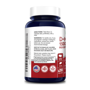 NusaPure D-Mannose 1500 mg - 200 Vegetarian Capsules (Organic, Non-GMO & Gluten-Free)