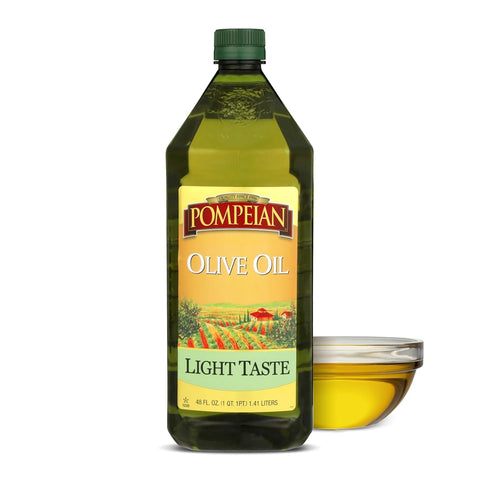 Pompeian Light Taste Olive Oil - 32 fl oz | Olive Oil for High Heat Cooking - Light Flavor for Baking and Sauteing - High Smoke Point