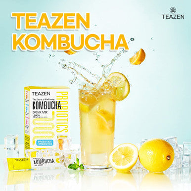 Teazen 2 Flavor 40 Stick Variety Pack Kombucha Powder Drink Mix Lemon 20 sticks (1.76oz x 2 Packs) & Peach 20 sticks (1.76oz x 2 Packs)