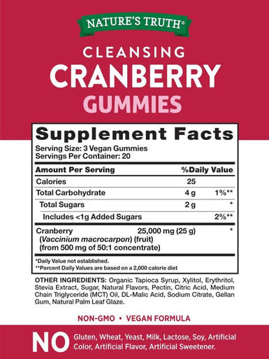 Cranberry Gummies | 60 Count | Vegan, Non-GMO & Gluten Supplement | Supports Urinary Tract Health | Cranberry Mango Flavor | by Natures Truth