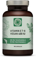 Vitamin E All 8 Tocopherols + Tocotrienols 400 IU Vegan Alpha Tocopherol/Tocotrienol + Beta Tocopherol/Tocotrienol + Gamma Tocopherol/Tocotrienol + Delta Tocopherol/Tocotrienol (180)