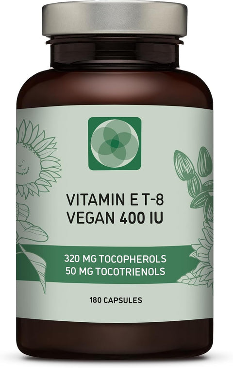 Vitamin E All 8 Tocopherols + Tocotrienols 400 IU Vegan Alpha Tocopherol/Tocotrienol + Beta Tocopherol/Tocotrienol + Gamma Tocopherol/Tocotrienol + Delta Tocopherol/Tocotrienol (180)