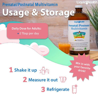 Liquidhealth Prenatal/Postnatal Multiple Liquid Women's Multivitamin with Real Folate - Pre & Postnatal Vitamins for Before During After Pregnancy - Vegan Sugar- Non GMO Great Taste (32 oz)