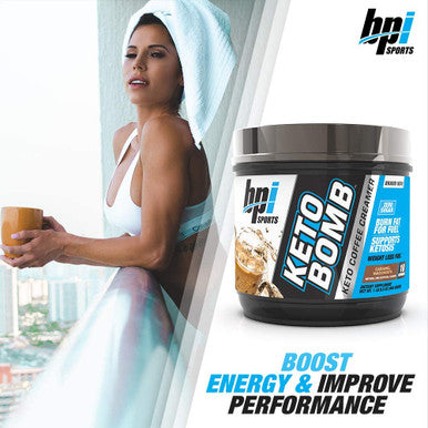 BPI Sports Keto Bomb - Supports Energy, Hydration, and Fat Loss - MCT and Electrolytes - Sugar-Free with Calcium - Caramel Macchiato, 18 Servings