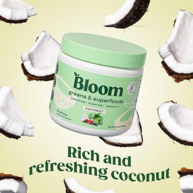 Bloom Nutrition Superfood Greens Powder Digestive Enzymes with Probiotics and Prebiotics Gut Health Bloating Relief Coconut + Milk Frother High Powered Hand Mixer