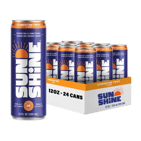 Sunshine Sparkling Energy Drink, Blueberry Lemonade with Daily Essential Vitamins, 360mg of Electrolytes, 70mg of Natural Caffeine, 12 Fl Oz (Pack of 12)