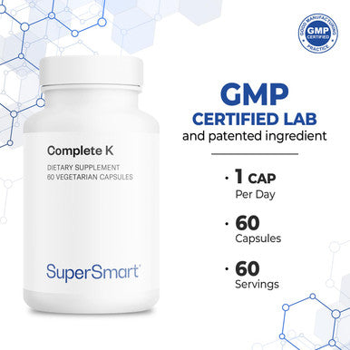 Supersmart Complete K 3 Bioavailable Forms of Vitamin K K1 K2 MK4 K2 MK7 Support Bones Teeth Health NonGMO Gluten Free 60 Vegetarian Capsules