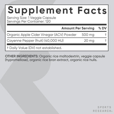 Apple Cider Vinegar Pills with Cayenne Pepper Made from Organic Fermented Apple Cider NonGMO Project Verified Vegan 120 Veggie Capsules