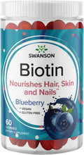 Swanson Biotin Gummies - Daily Supplement Promoting Energy Production & A Healthy Body - All Natural Formula to Help Healthy Hair Skin and Nails - (Blueberry 60 Gummies)
