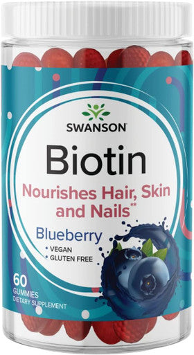 Swanson Biotin Gummies - Daily Supplement Promoting Energy Production & A Healthy Body - All Natural Formula to Help Healthy Hair Skin and Nails - (Blueberry 60 Gummies)