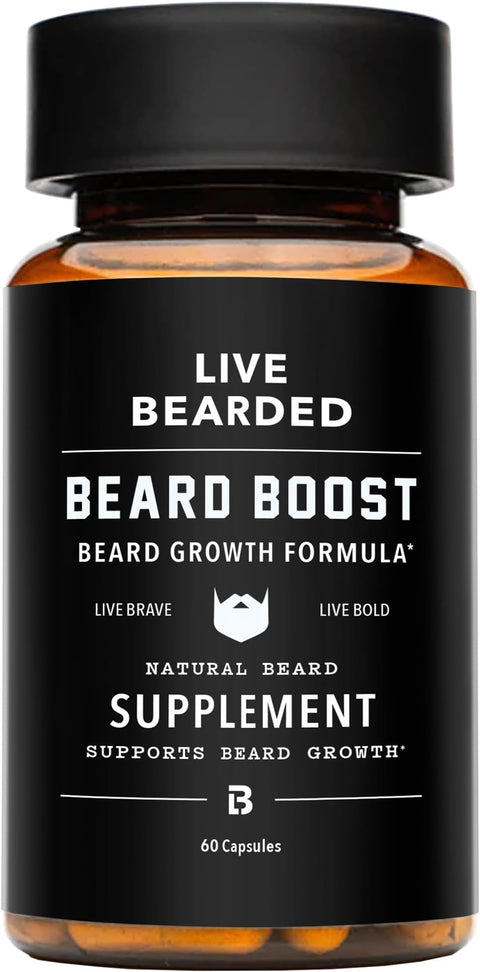 Live Bearded Beard Boost Beard Growth Vitamins for Men 60Day Supply Biotin 5000mcg Collagen Silica and FoTi Root Made in USA Supports Thicker Stronger Beard and Scalp Hair Growth