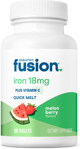 Bariatric Fusion Iron Supplement For Women Quick Melt Sugar Dissolvable Chewable Iron Tablets Ferrous Fumarate 18 Mg Iron With Vitamin C Melon Berry Gluten, Dairy And Soy 90 Count
