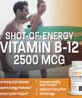 Vitamin B12 2500Mcg Shot Of Energy Fast Dissolve Chewable Tablets - Quick Release Cherry Flavored Sublingual B12 Vitamin - Supports Nervous System, Healthy Brain Function Energy Production 180 Count