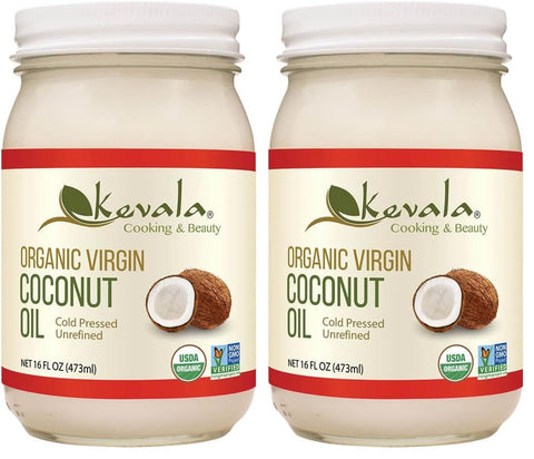Kevala Organic Coconut Oil - Great for High-Heat Cooking and Baking at Home, Ideal for Oil Pulling Due to Its Antimicrobial Properties and Pleasant Taste, Easy Storage with a Glass Jar of 16 oz