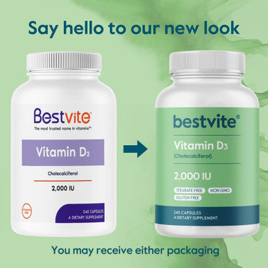 Bestvite Vitamin D 2000 IU (240 Capsules) - No Stearates - Non GMO - Gluten