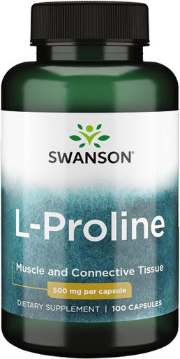 Swanson Amino Acid L-Proline Dietary Supplement Collagen Connective Tissue Support 500 mg 100 Capsules