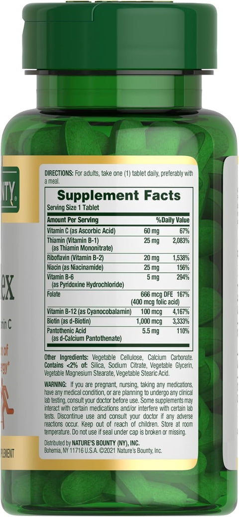 Nature'S Bounty Super B Complex With Vitamin C & Folic Acid Immune & Energy Support 150 Tablets - Pack Of 2