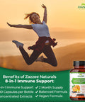 Zazzee Extra Strength 8-in-1 Immune Support, 180 Vegan Capsules, 1400 mg per Capsule, 1000 mg Vitamin C, 1000 IU mg D3, Zinc, Elderberry, Echinacea, Goldenseal, Turmeric and Astragalus, All-Natural