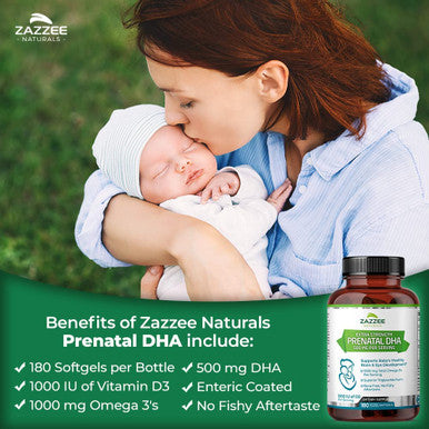 Zazzee Extra Strength Prenatal DHA, 500 mg, 180 Enteric Coated Softgels, 1000 mg Omega 3Ãƒâ€šÃ¢â‚¬â„¢s, 1000 IU Vitamin D3, Burp Free, No Fishy Aftertaste, Superior Triglyceride Form, Purified Deep Sea Fish Oil