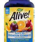 Natures Way Alive! Mens 50+ Premium Gummies, 15 Vitamins and Minerals, Grape, Orange and Cherry Flavored Gummies, 75 Gummies