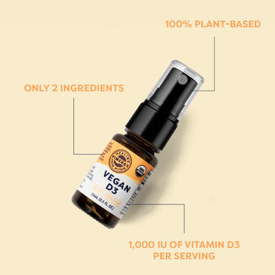 Vimergy Vegan D3 Benefits Immune Function USDA Certified Organic Vegan Gluten Free 1000IU/Servings 96 Servings