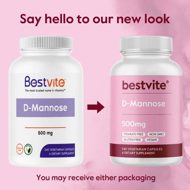 Bestvite D-Mannose 500mg (240 Vegetarian Capsules) - No Stearates - No Fillers - Vegan - Non GMO - Gluten - Corn