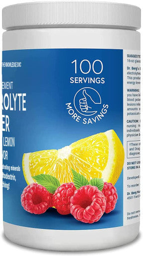 Dr. Berg's Electrolyte Powder, Raspberry & Lemon Natural Flavor - Hydration Drink Mix Supplement w/ 13x Potassium - Boost Energy & Keto Friendly - NO Maltodextrin Sugar & Carb Free - 100 Servings