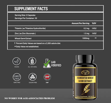 1000Mg Spermidine Supplements Fermented Wheat Germ Extract Capsule With 10Mg Higher Spermidine & Zinc For Antioxidant, Cell Renewal, Immune System And Increases Energy 60 Capsules (1 Bottle)