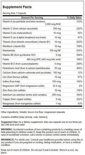 Swanson Multi and Mineral Daily Men's Women's Multivitamin Multimineral Health Supplement 100 Capsules (Caps)
