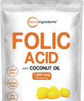 Micro Ingredients Folic Acid 1000 mcg 500 Coconut Oil Softgels (1mg) | Essential Prenatal Vitamins (Vitamin B9) | 1667 mcg DFE | Third Party Tested No Artificial Colors or Flavors | Non-GMO Gluten