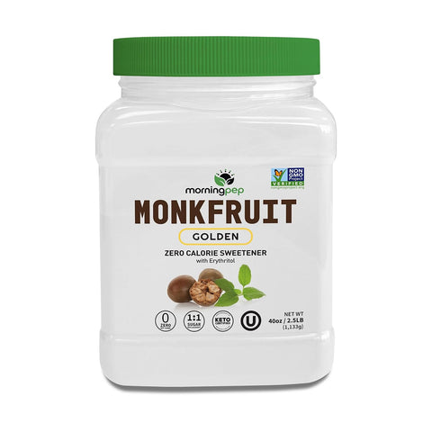 Morning Pep Monk Fruit Sweetener, Classic | White Sugar Substitute, Keto Diet Friendly, 1:1 Sugar Replacement, For Baking, Coffee, Tea, Zero Calorie Non Gmo Project Verified, OU Kosher, White - 2.5 lb