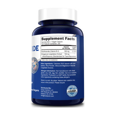 NusaPure Nicotinamide with Resveratrol (Vitamin B-3) 500 mg - 180 Vegetarian Caps (Non-GMO & Gluten-Free)