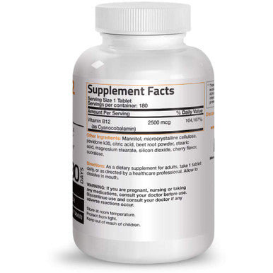 Vitamin B12 2500Mcg Shot Of Energy Fast Dissolve Chewable Tablets - Quick Release Cherry Flavored Sublingual B12 Vitamin - Supports Nervous System, Healthy Brain Function Energy Production 180 Count